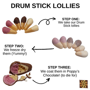 Frochies Drum Sticks chocolate coated freeze dried candy lollies