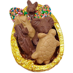 Milk chocolate Half Easter Egg with Animals and Car