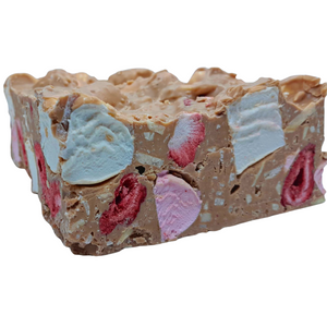 Rocky Road Strawberries and Almond Caramel Chocolate Block 500g